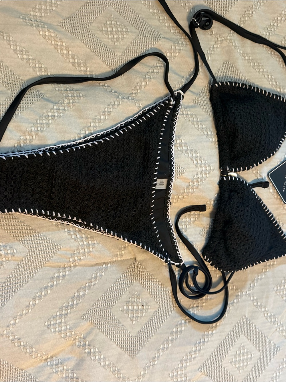 Zaful Black Crochet Trim Tie Bikini Top and Bottom - 2-Piece Swim Set